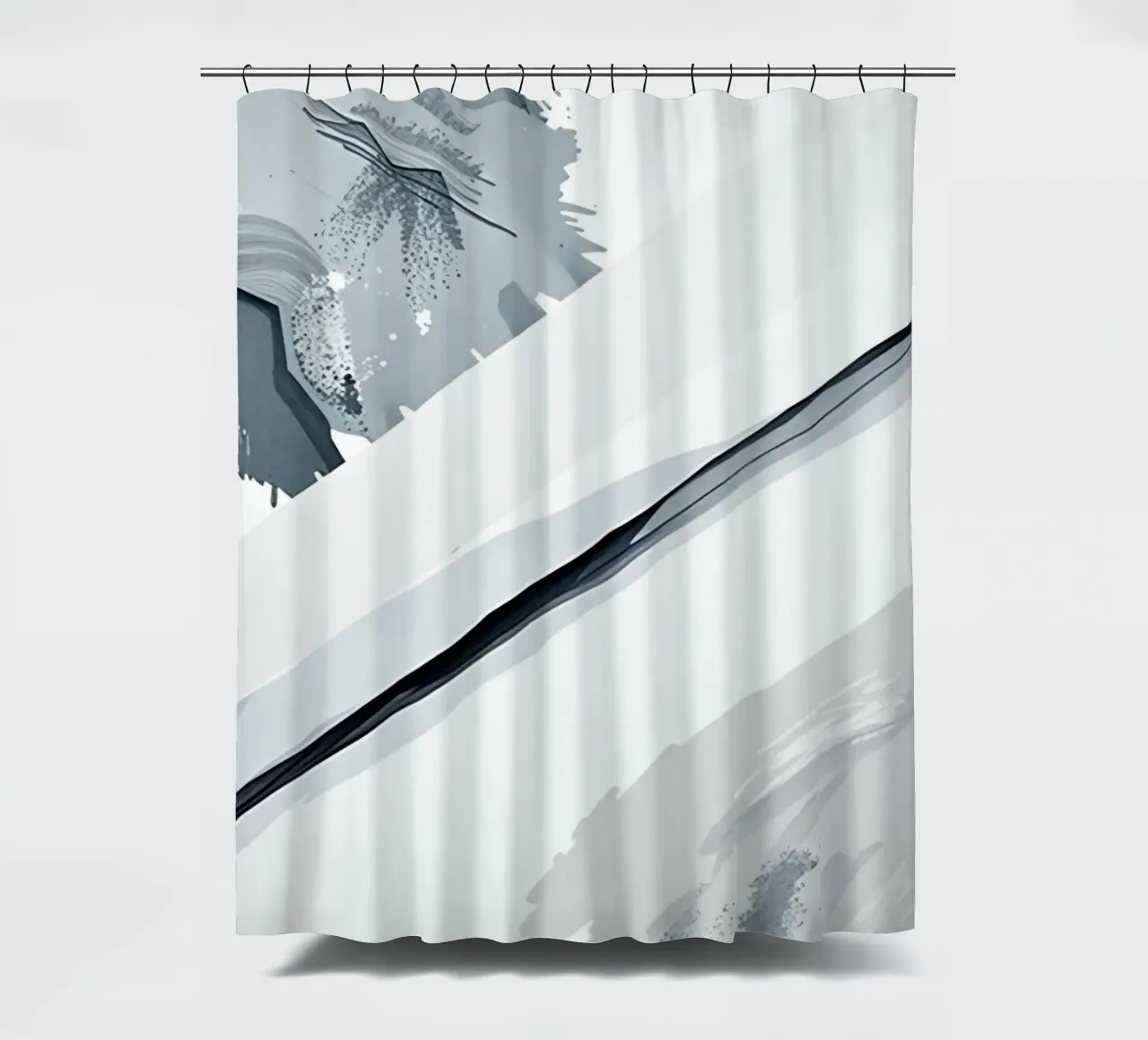 Abstract Image with Diagonal Line and Grey Splatters shower curtain by DesignDoodle