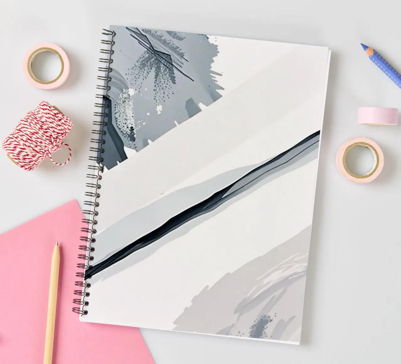 Abstract Image with Diagonal Line and Grey Splatters spiral notebook by DesignDoodle
