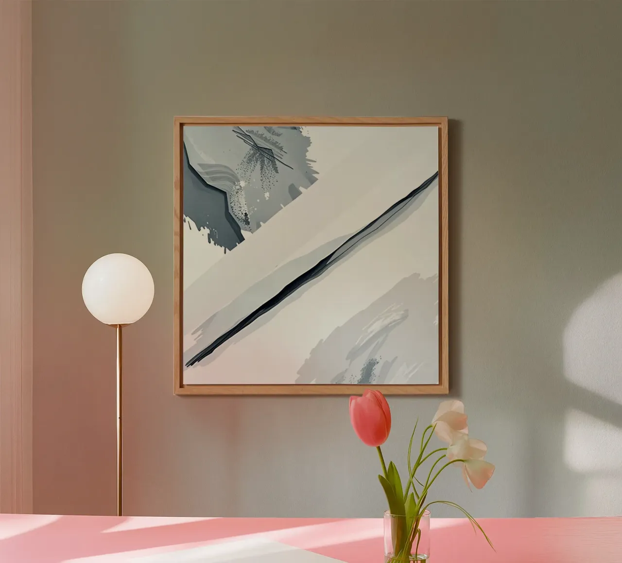 Abstract Image with Diagonal Line and Grey Splatters alu-dibond by DesignDoodle