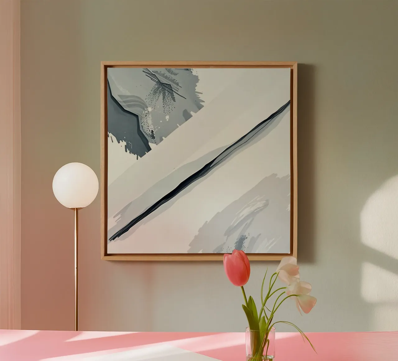 Abstract Image with Diagonal Line and Grey Splatters canvas by DesignDoodle