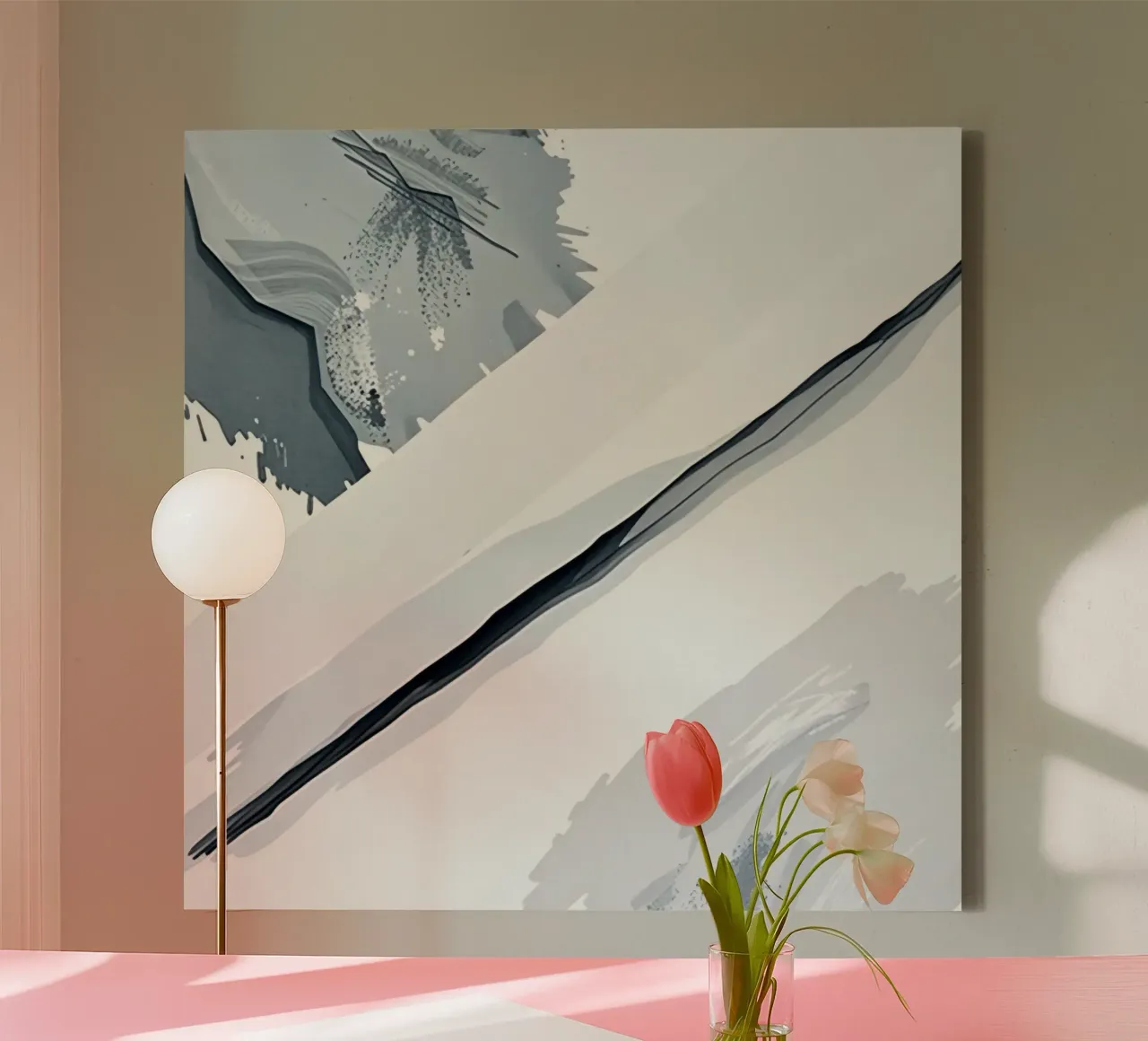 Abstract Image with Diagonal Line and Grey Splatters canvas by DesignDoodle