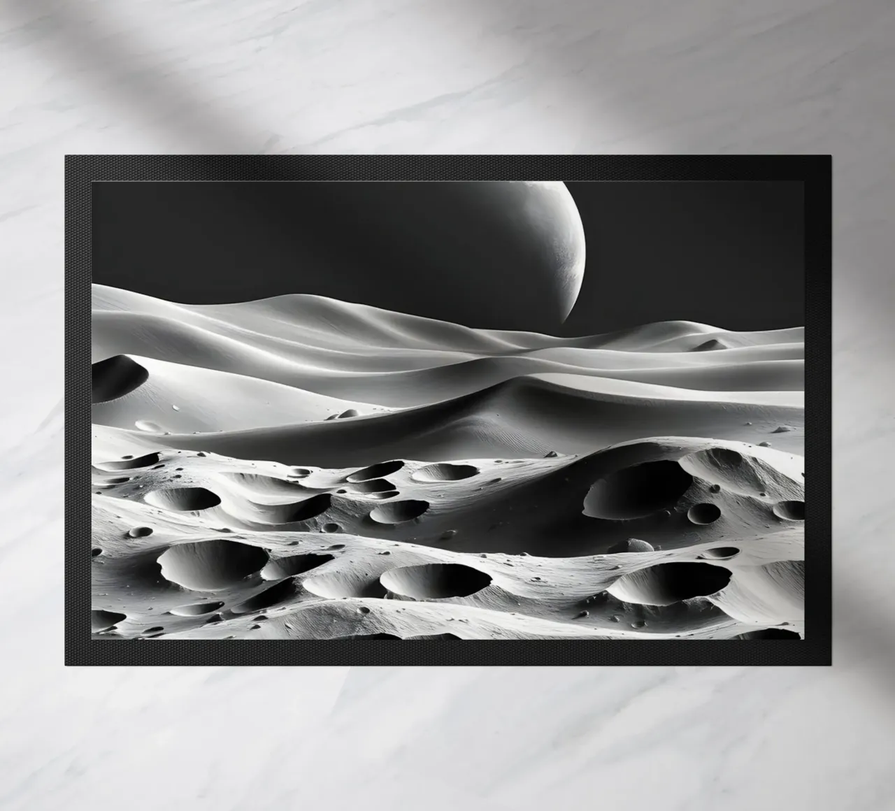 Paisaje lunar monocromo, cráteres y dunas abstractos felpudo de Artistic-shop