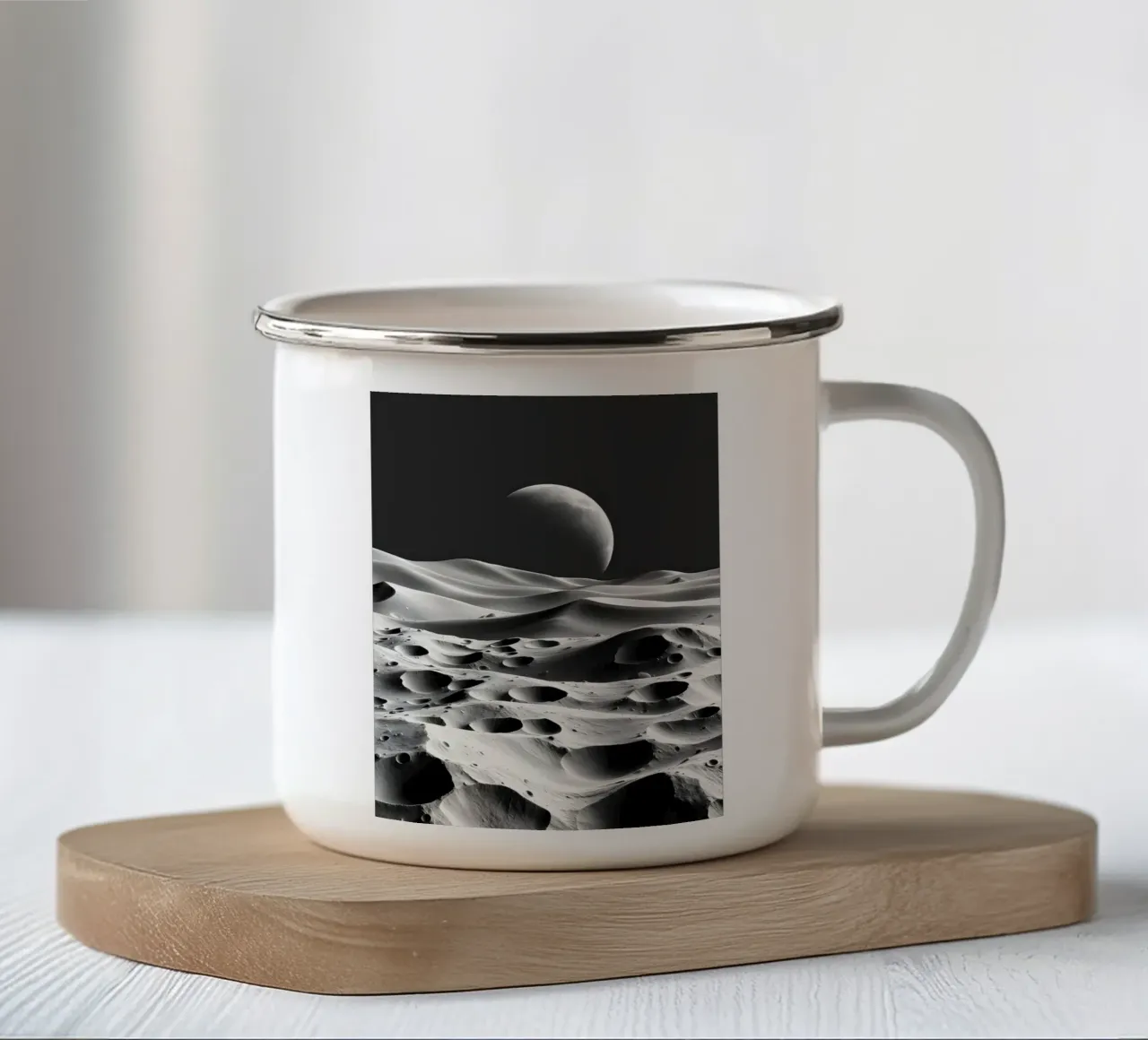 Paesaggio lunare monocromatico, crateri e dune astratte tazza in smalto da Artistic-shop