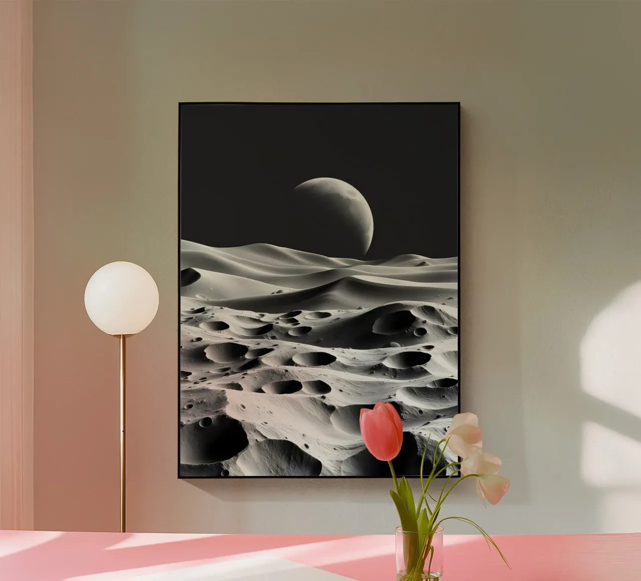 Paisaje lunar monocromo, cráteres y dunas abstractos metacrilato de Artistic-shop