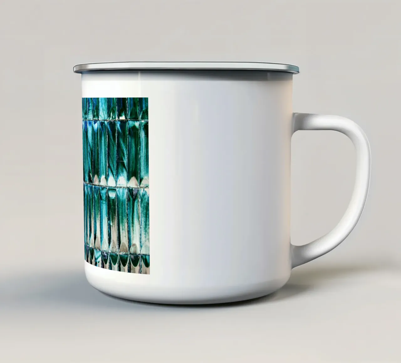 Muro di piastrelle blu con pigna - Stampa astratta testurizzata tazza in smalto da jay