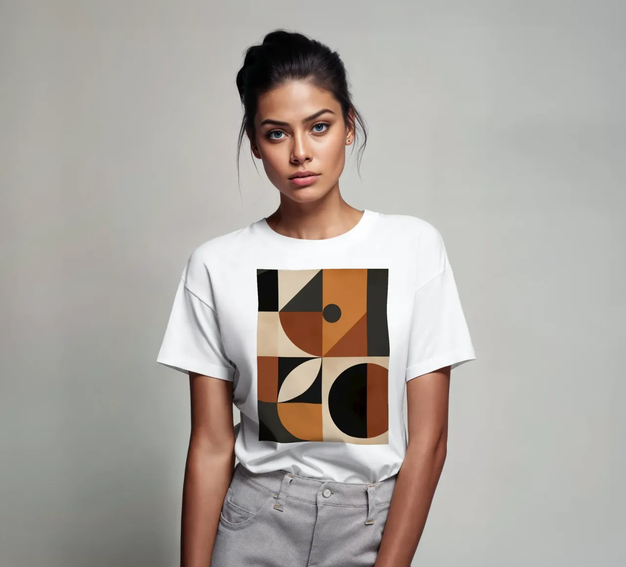 Abstract Geometric Composition with Squares Circles and Tria t-shirt by DesignDoodle