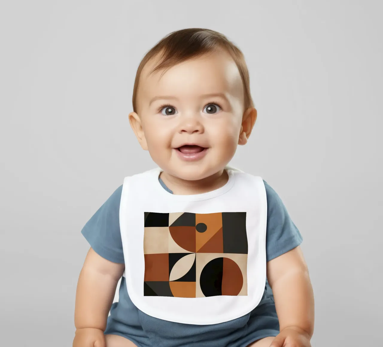 Abstract Geometric Composition with Squares Circles and Tria baby bib by DesignDoodle