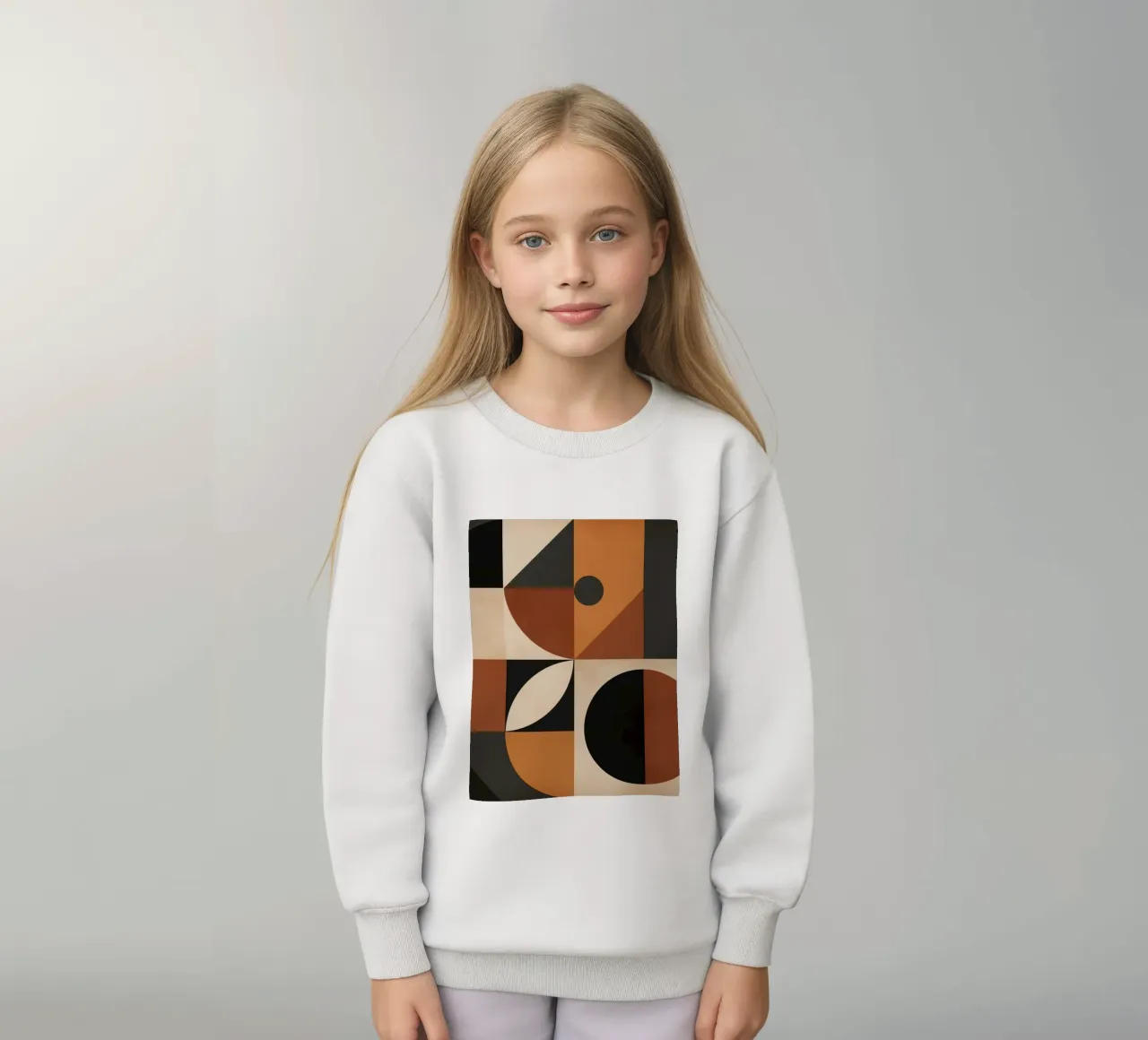 Abstract Geometric Composition with Squares Circles and Tria kids sweatshirt by DesignDoodle