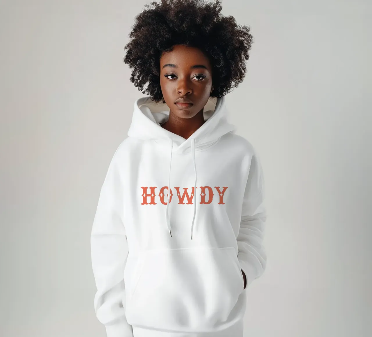 Howdy – Western Typography Print in Coral and Pink felpa con cappuccio da Vivdesign