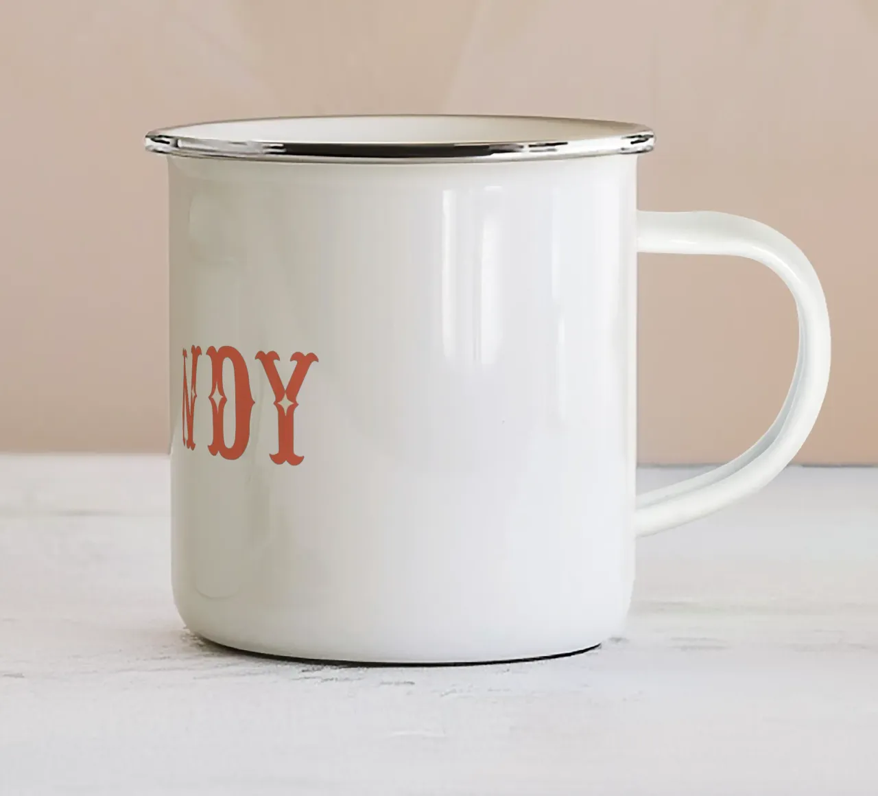 Howdy – Western Typography Print in Coral and Pink enamel mug by Vivdesign