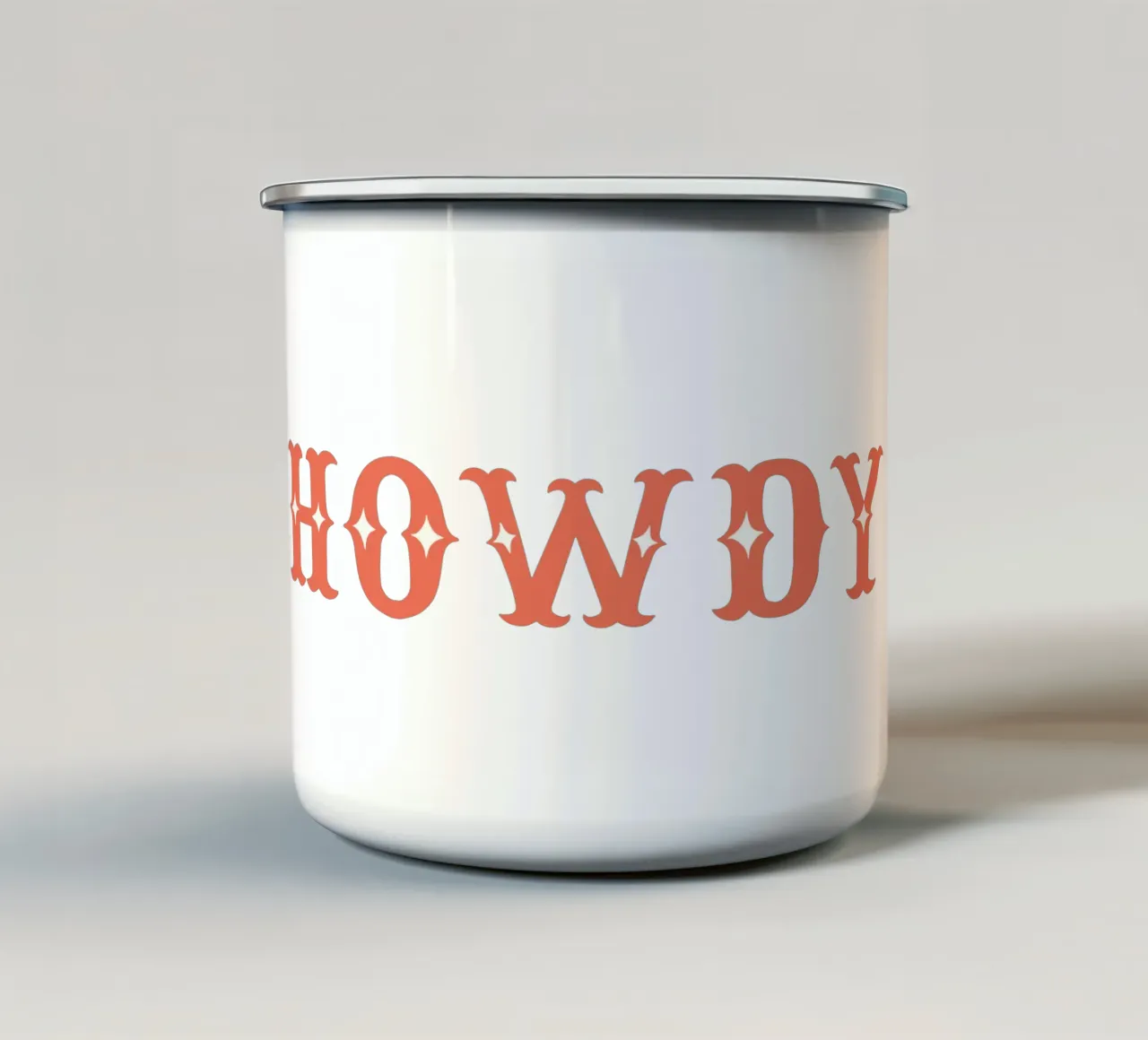 Howdy – Western Typography Print in Coral and Pink enamel mug by Vivdesign