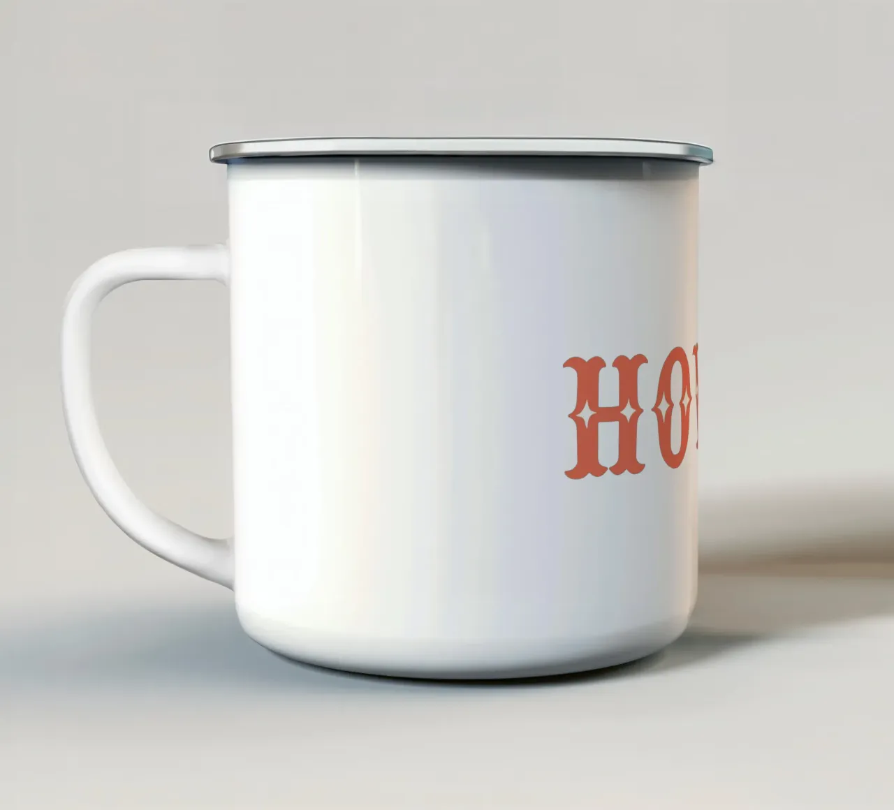 Howdy – Western Typography Print in Coral and Pink enamel mug by Vivdesign