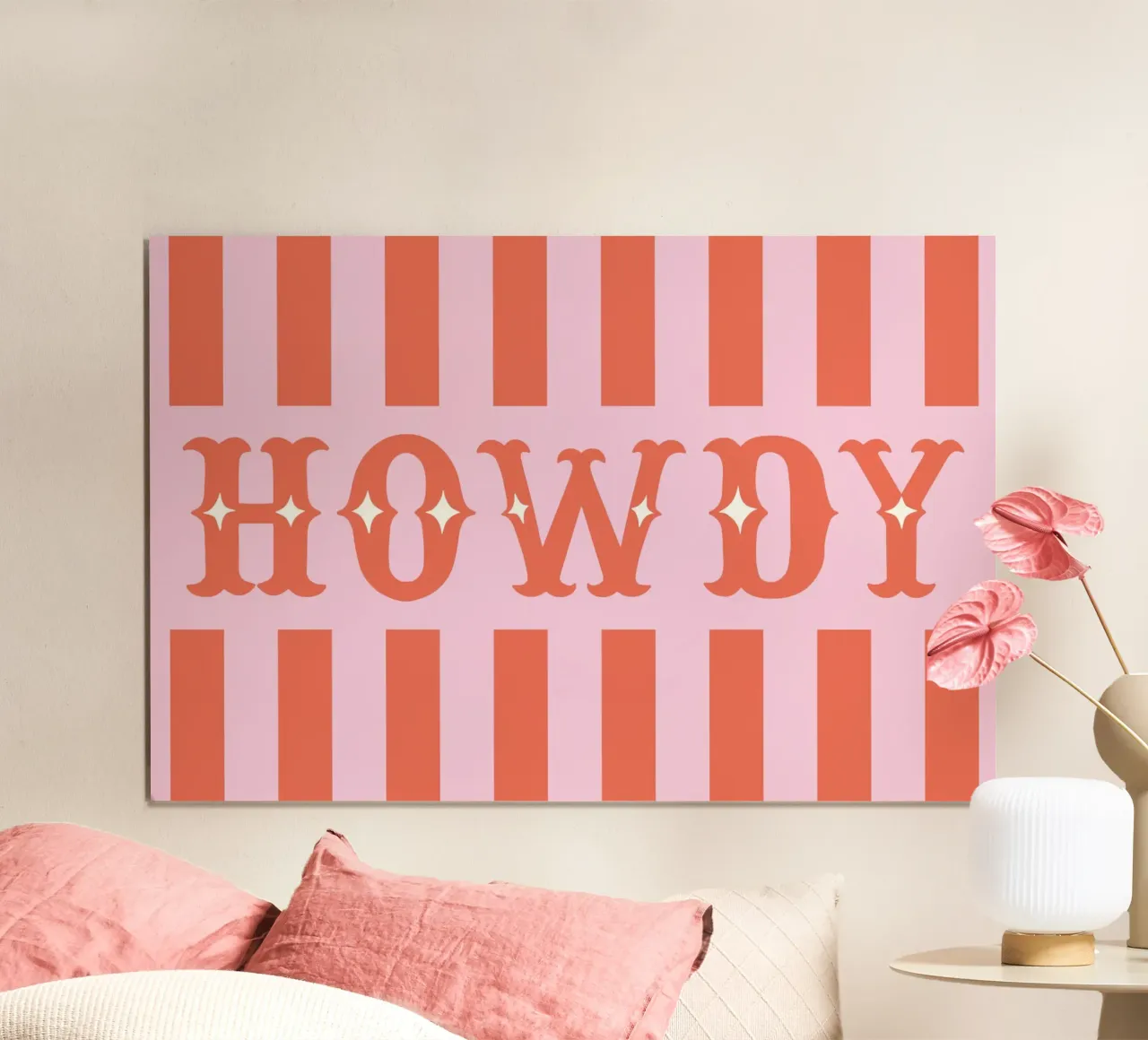 Howdy – Western Typography Print in Coral and Pink poster da Vivdesign