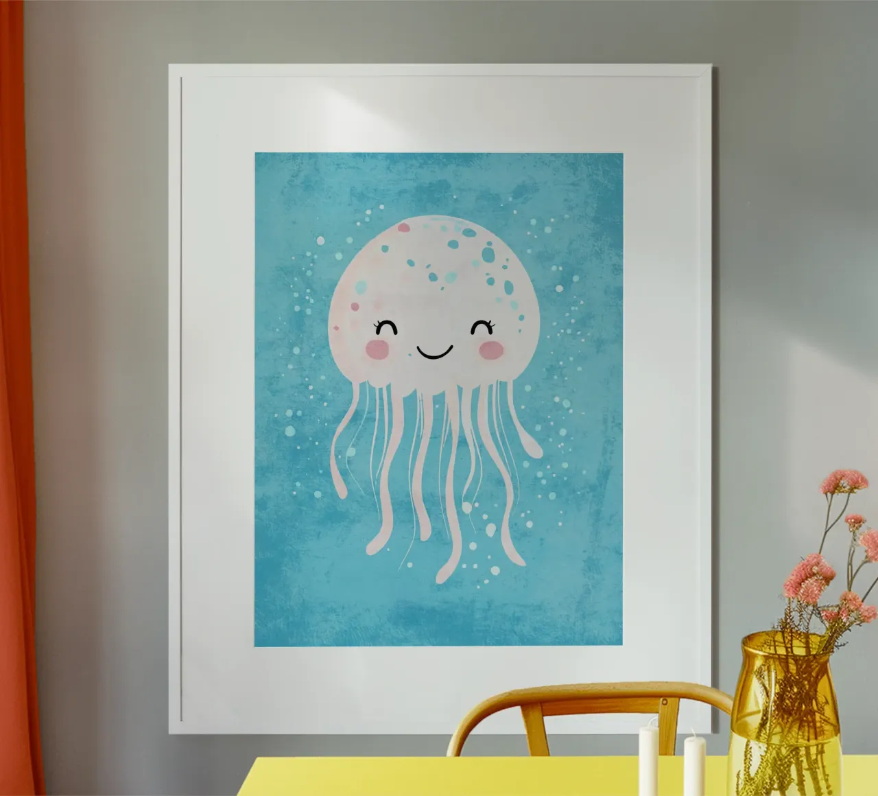 medusa oceano sott'acqua sorridente poster con telaio in legno da Courtney Ohling