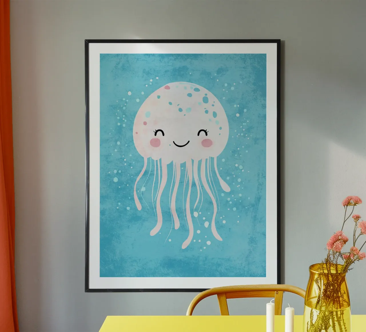 medusa oceano sott'acqua sorridente poster con telaio in legno da Courtney Ohling