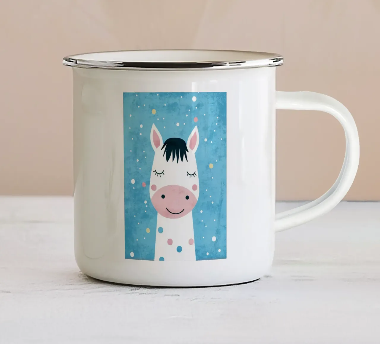 cavallo animale bianco rosa tazza in smalto da Courtney Ohling