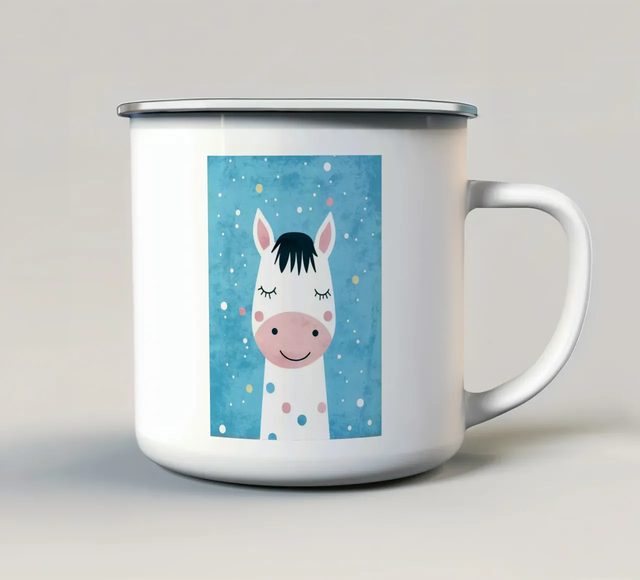 cavallo animale bianco rosa tazza in smalto da Courtney Ohling