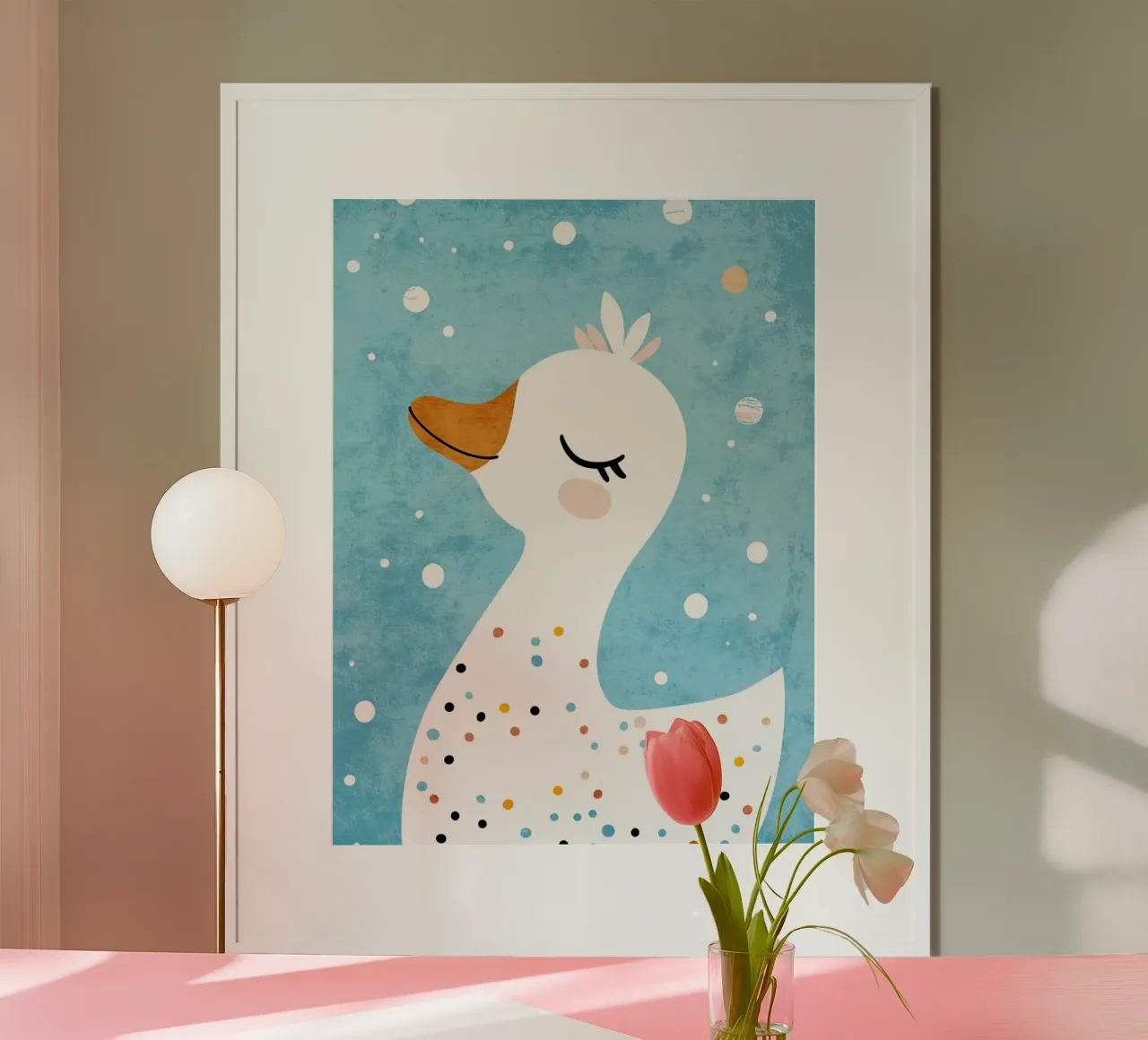 anatra a pois cartone animato carino poster con telaio in plastica da Courtney Ohling