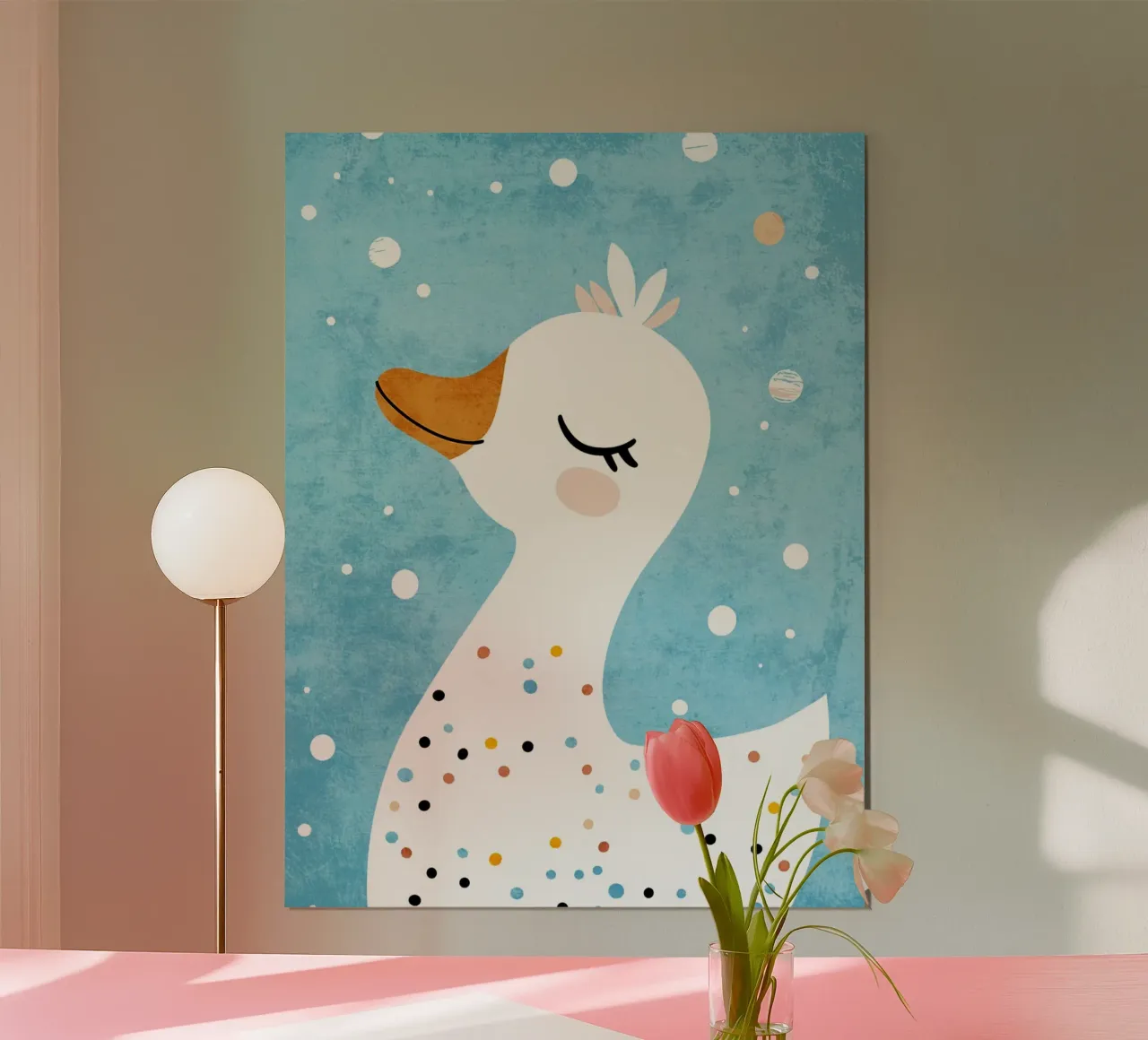 anatra a pois cartone animato carino poster con telaio in plastica da Courtney Ohling
