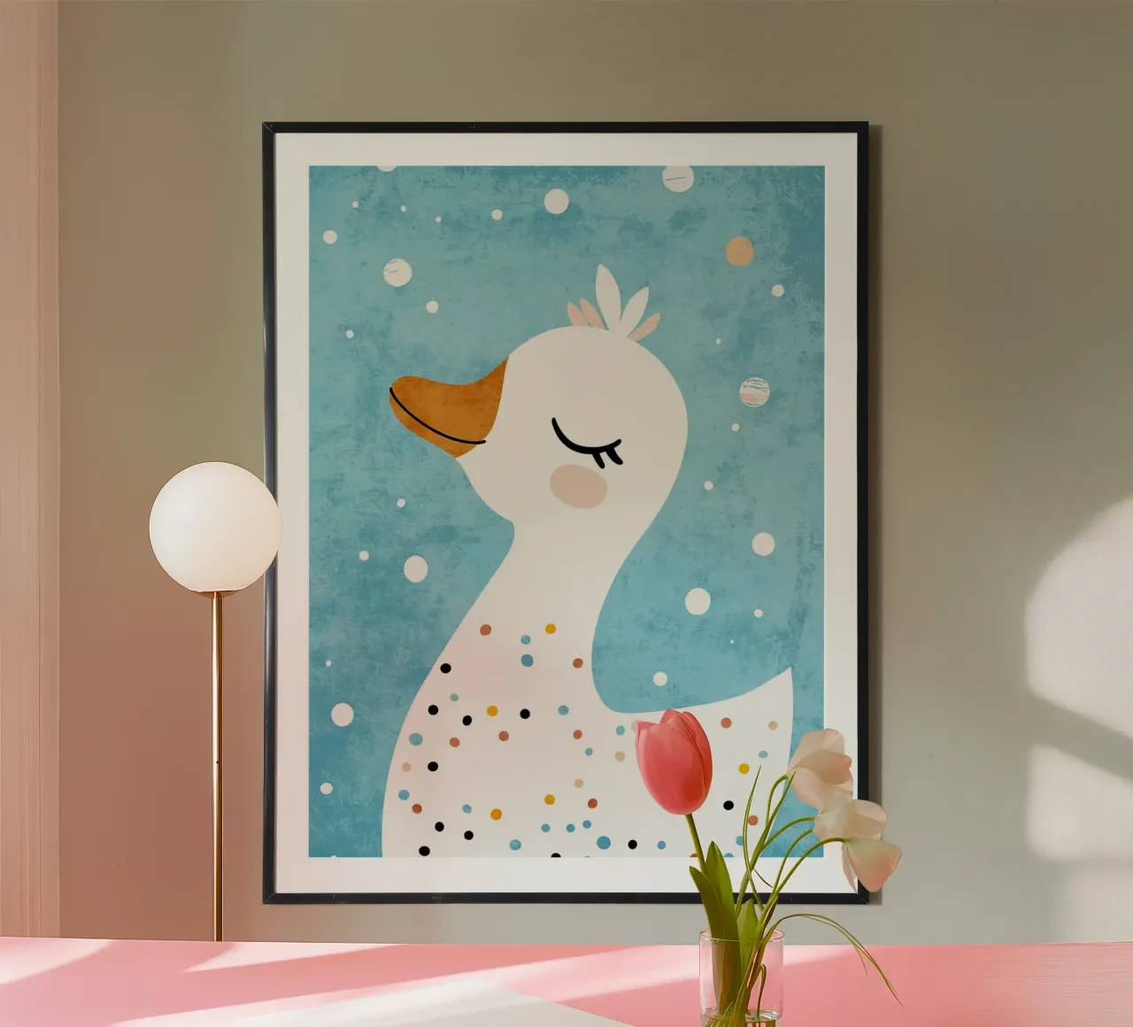 anatra a pois cartone animato carino poster con telaio in plastica da Courtney Ohling