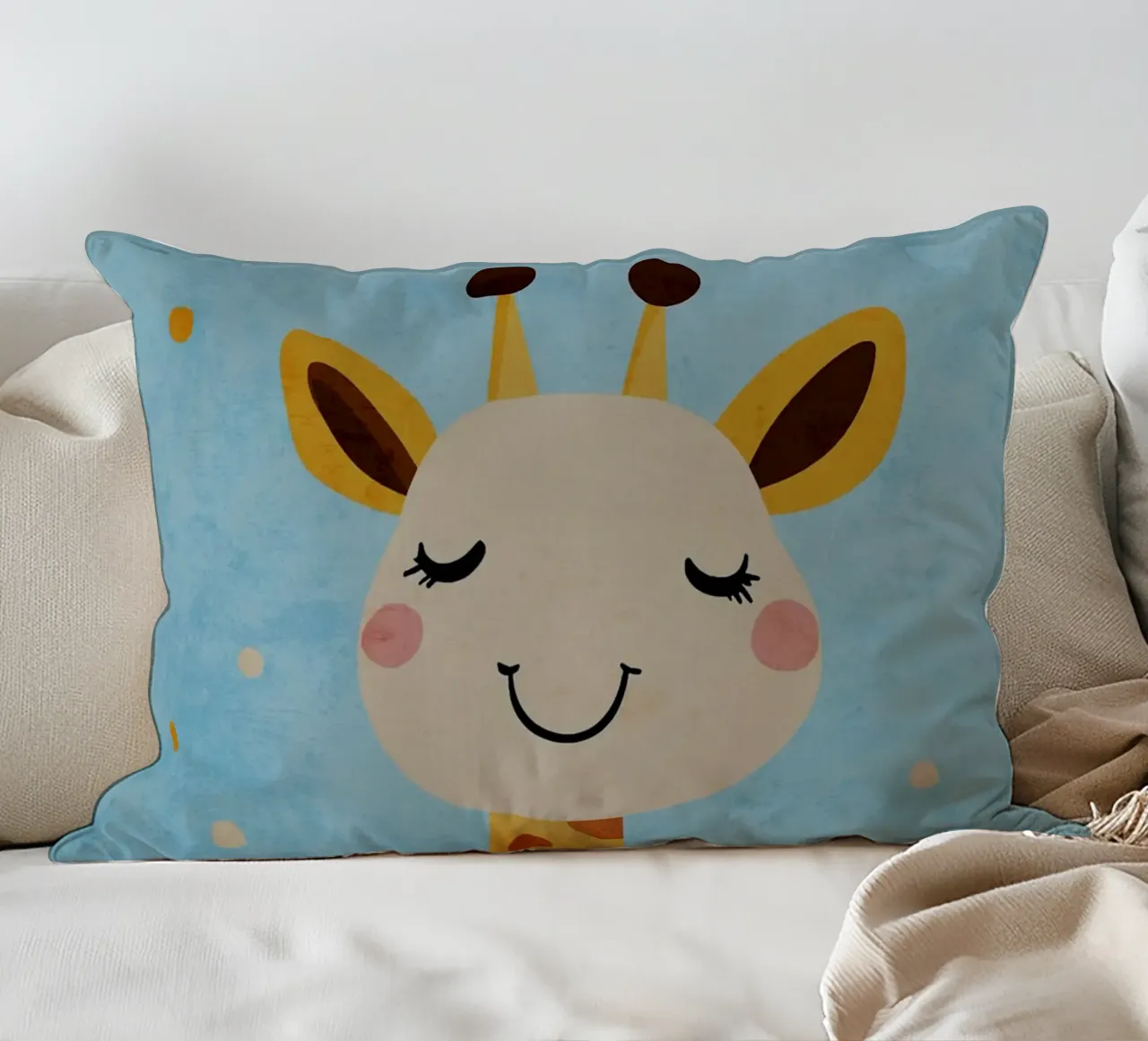 giraffa che sorride macchie occhi chiusi cuscino da Courtney Ohling