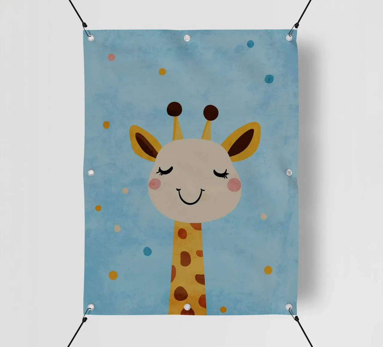 giraffa che sorride macchie occhi chiusi telo in pvc da Courtney Ohling