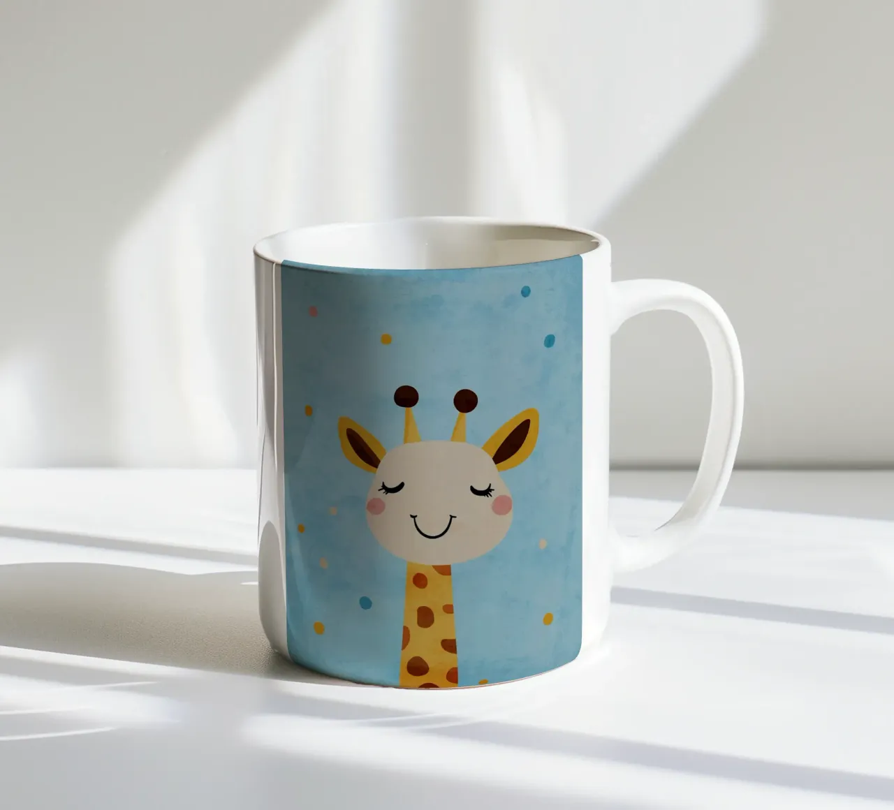 giraffa che sorride macchie occhi chiusi tazza in ceramica da Courtney Ohling