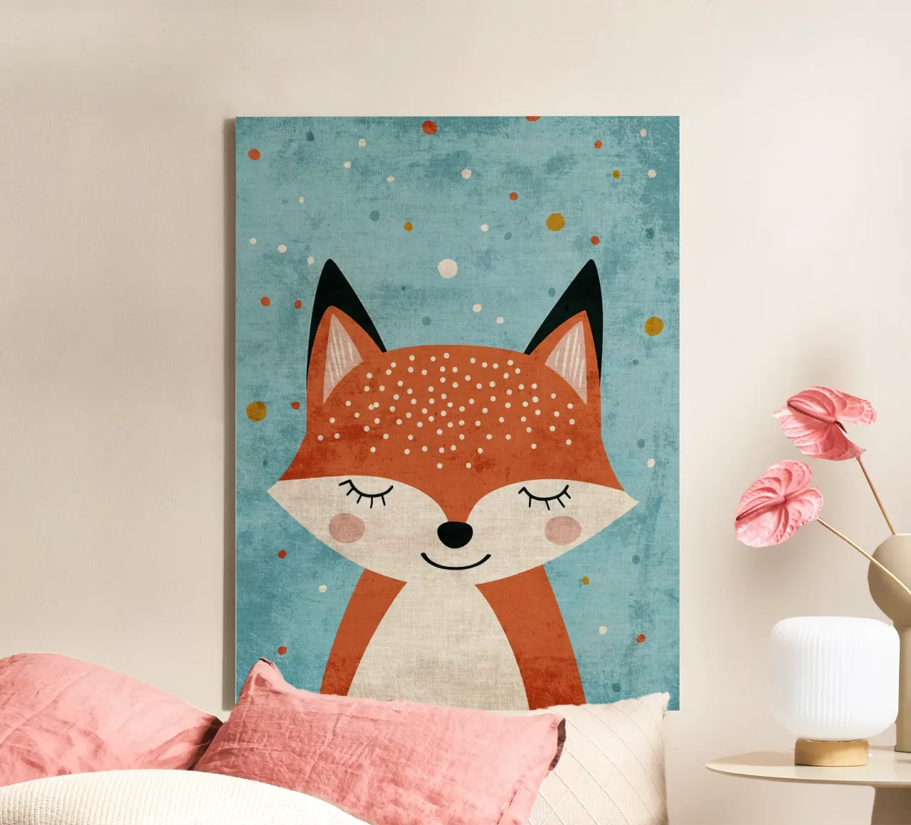 fox animal pattern dots canvas with Floater frame by Courtney Ohling