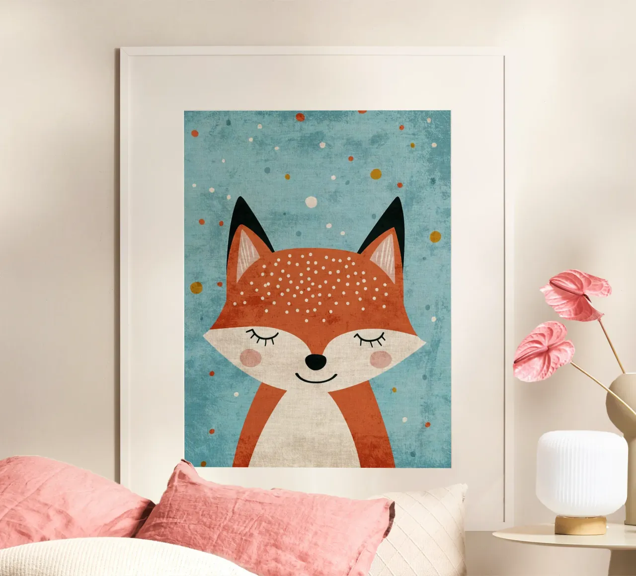 fuchs tiermuster punkte Poster mit Kunststoffrahmen von Courtney Ohling