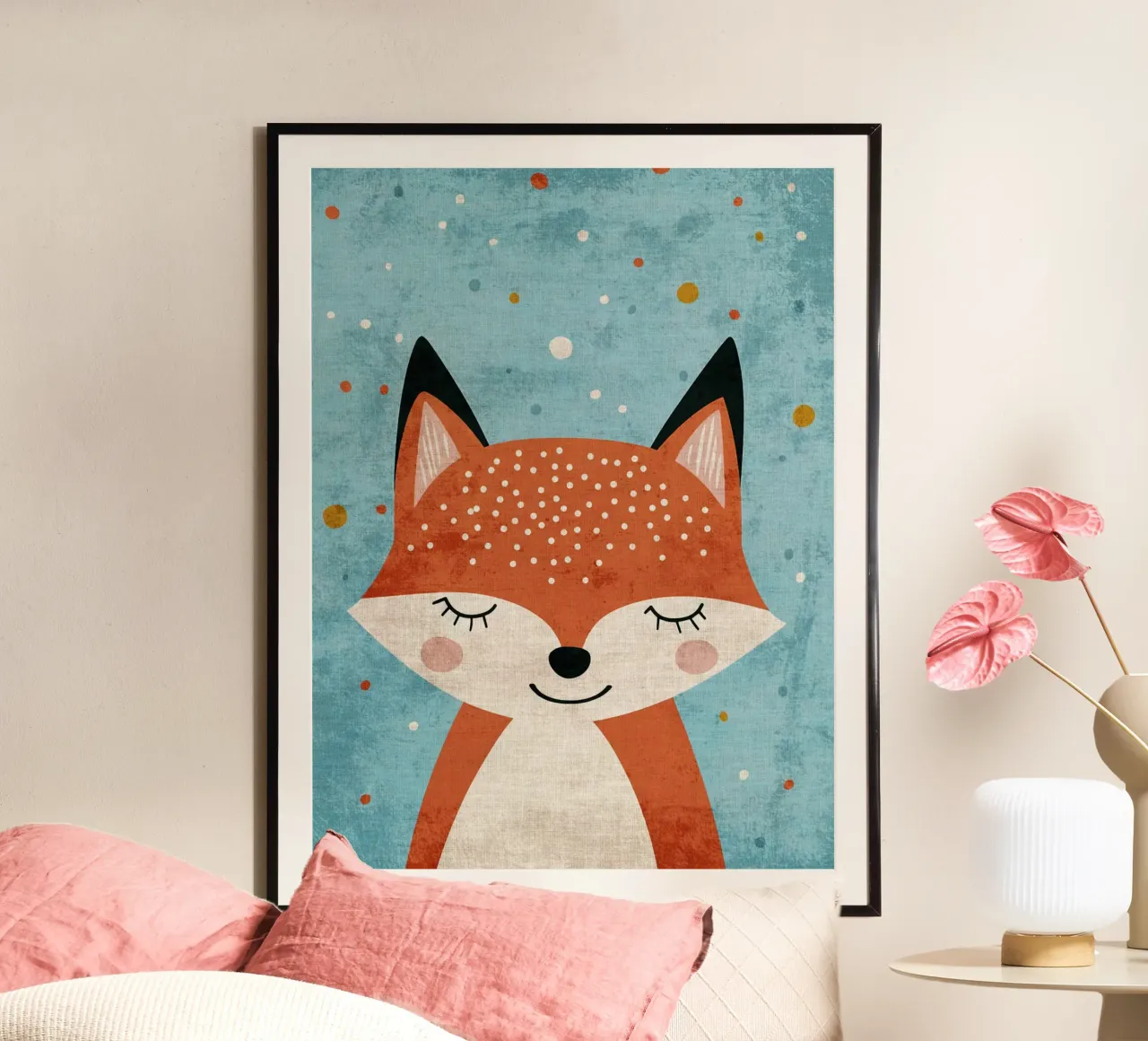 fuchs tiermuster punkte Poster mit Kunststoffrahmen von Courtney Ohling