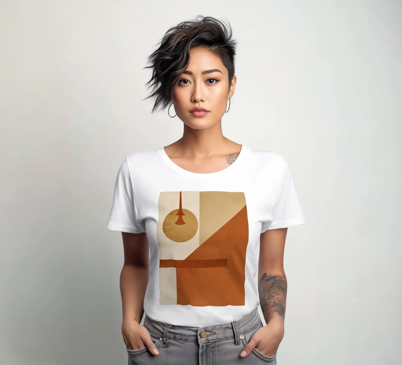 Abstract Geometric Composition with Circles Rectangles women's fitted t-shirt by DesignDoodle