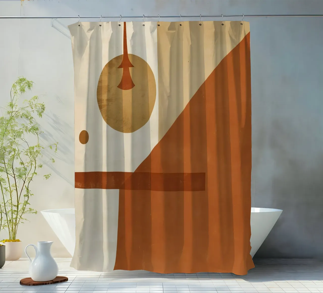 Abstract Geometric Composition with Circles Rectangles shower curtain by DesignDoodle