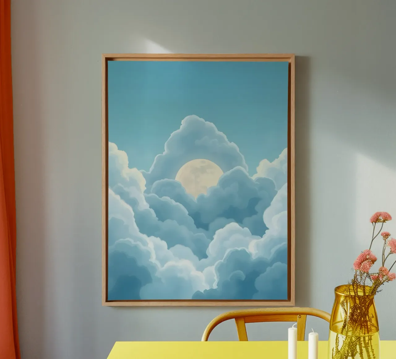 Luna eterea tra soffici nuvole, tela con Cornice a cassetta da Artistic-shop