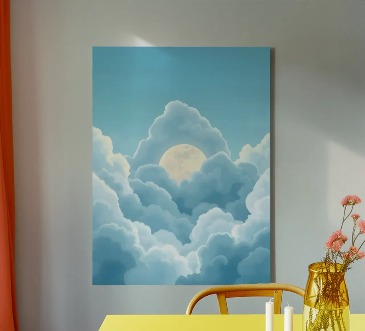 Luna eterea tra soffici nuvole, tela con Cornice a cassetta da Artistic-shop