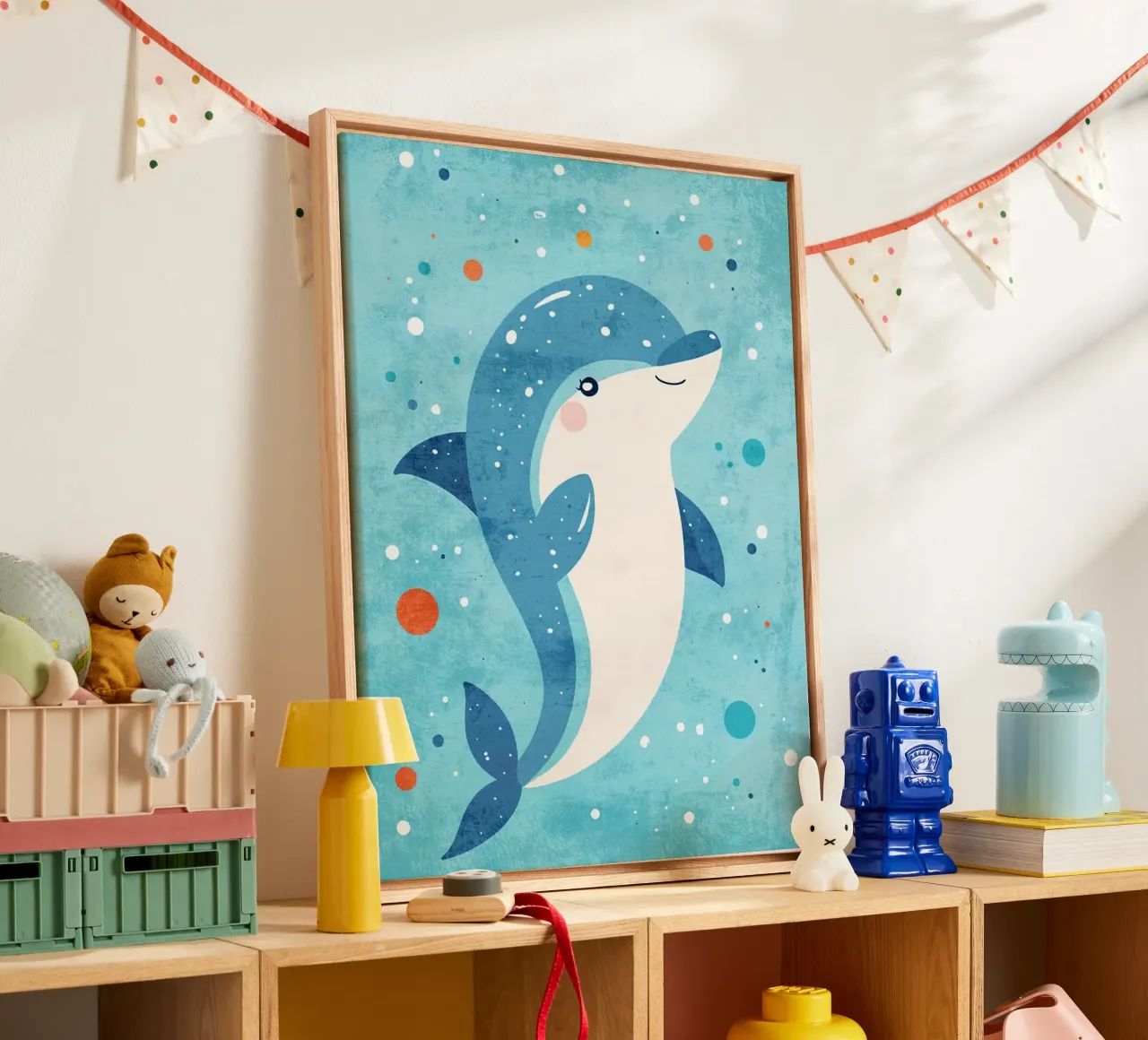 Delphin Meereslebewesen Meerestier Ozean Leinwand mit Schattenfugenrahmen von Courtney Ohling