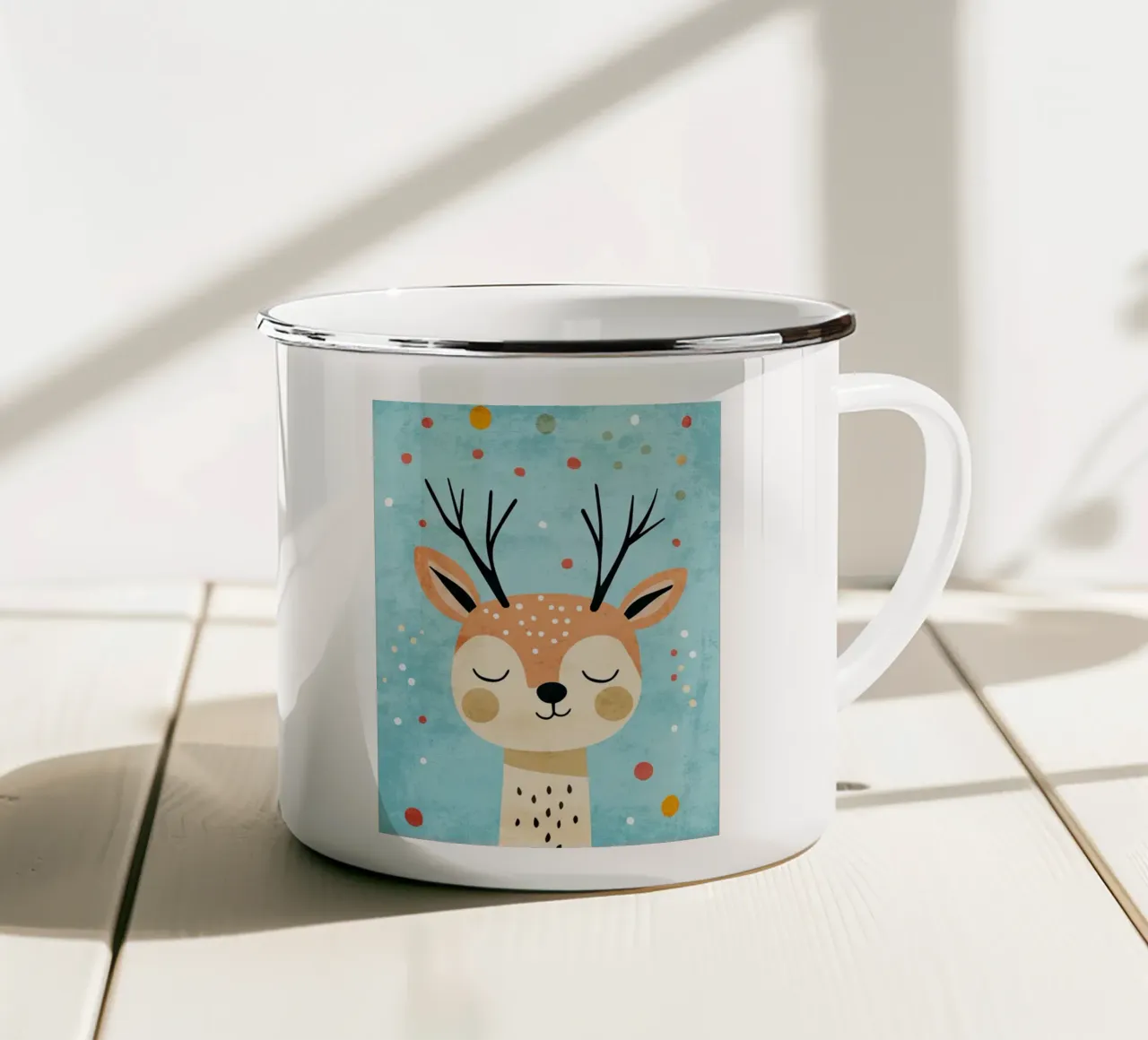 corna di cervo occhi chiusi illustrazione animale tazza in smalto da Courtney Ohling