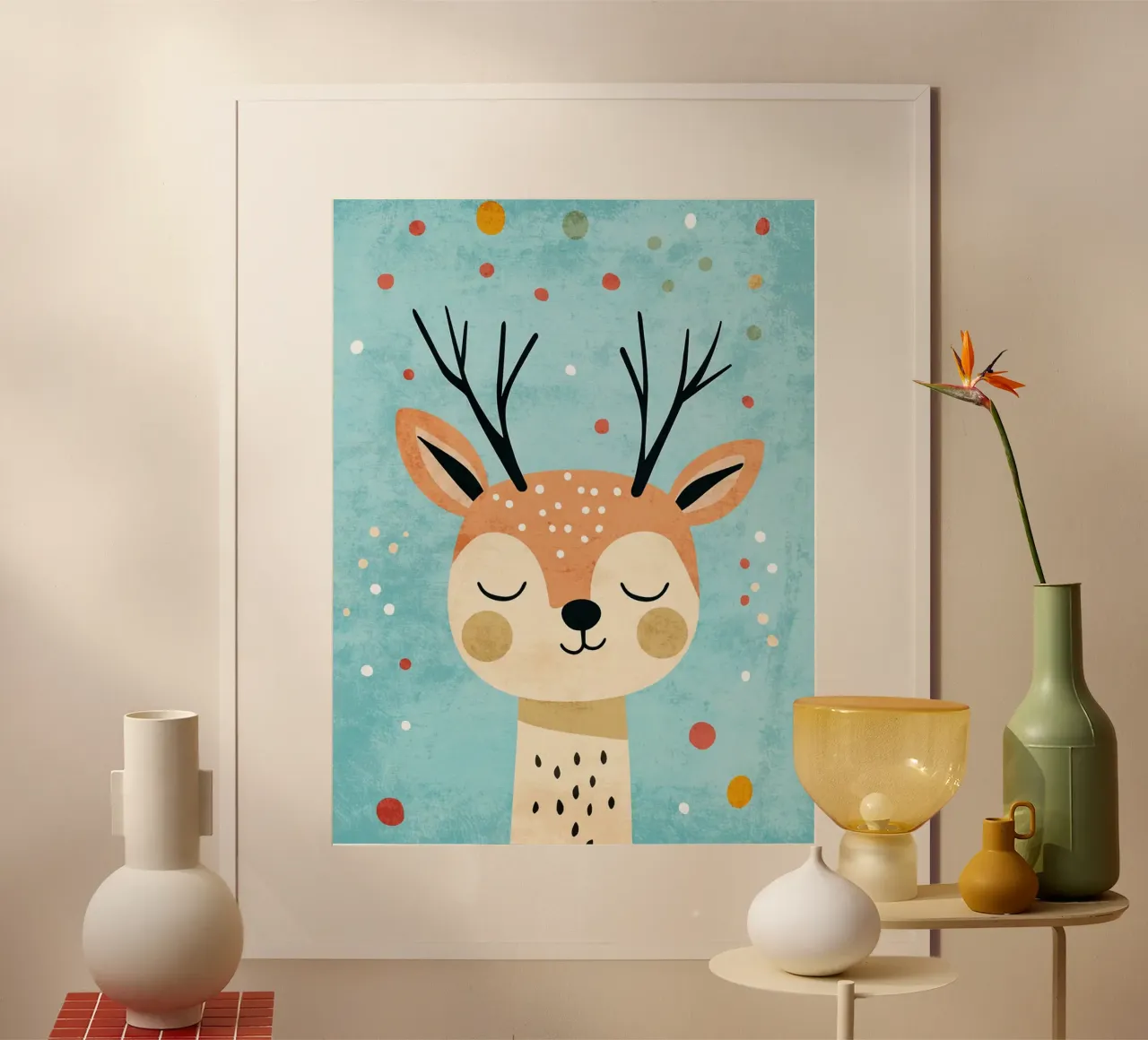 corna di cervo occhi chiusi illustrazione animale poster con telaio in alluminio da Courtney Ohling