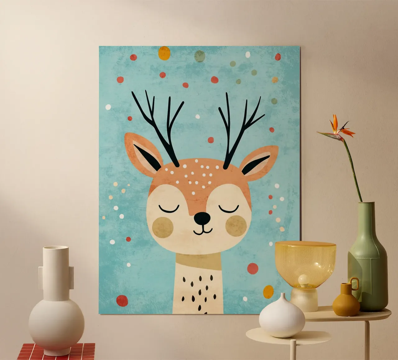 corna di cervo occhi chiusi illustrazione animale poster con telaio in alluminio da Courtney Ohling