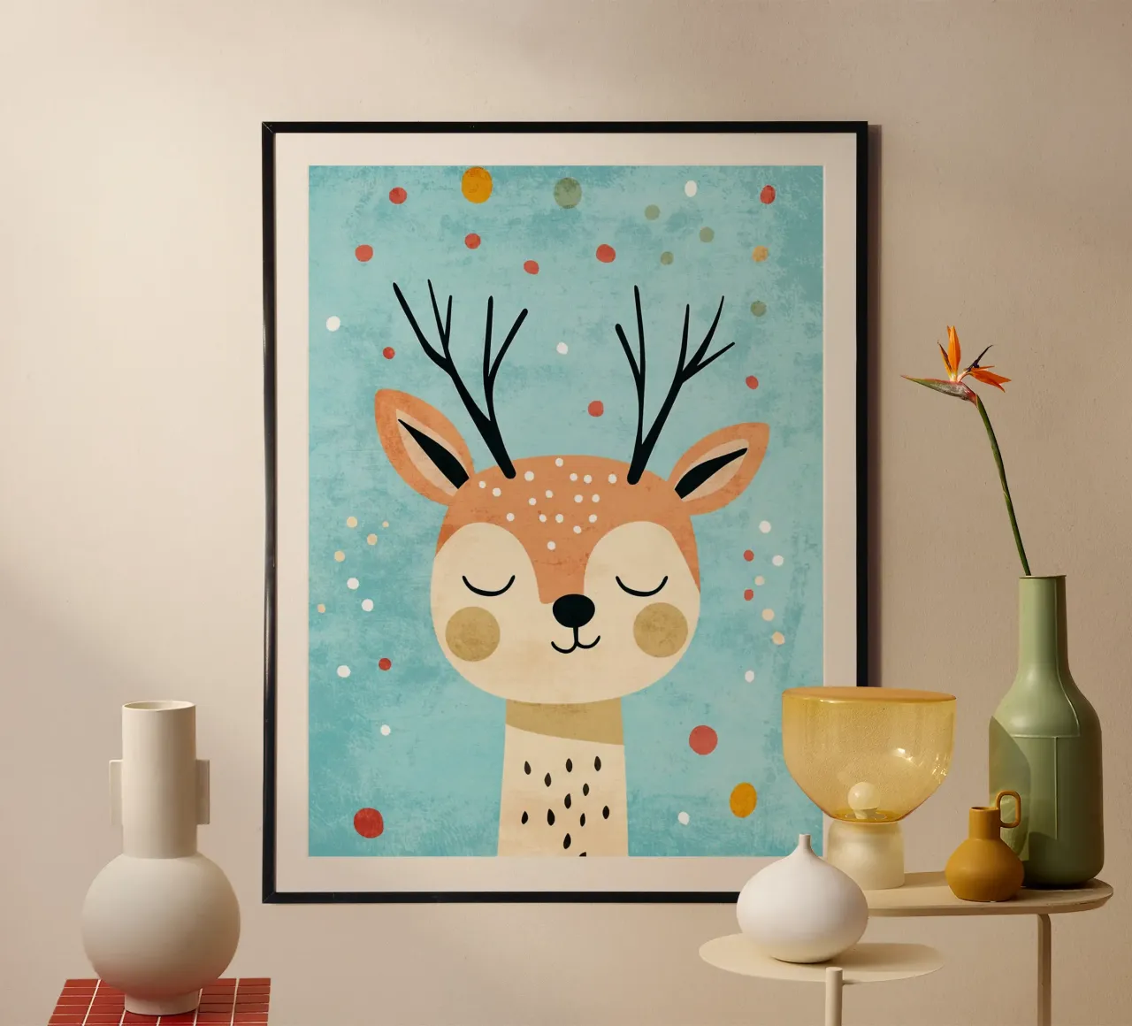 corna di cervo occhi chiusi illustrazione animale poster con telaio in alluminio da Courtney Ohling