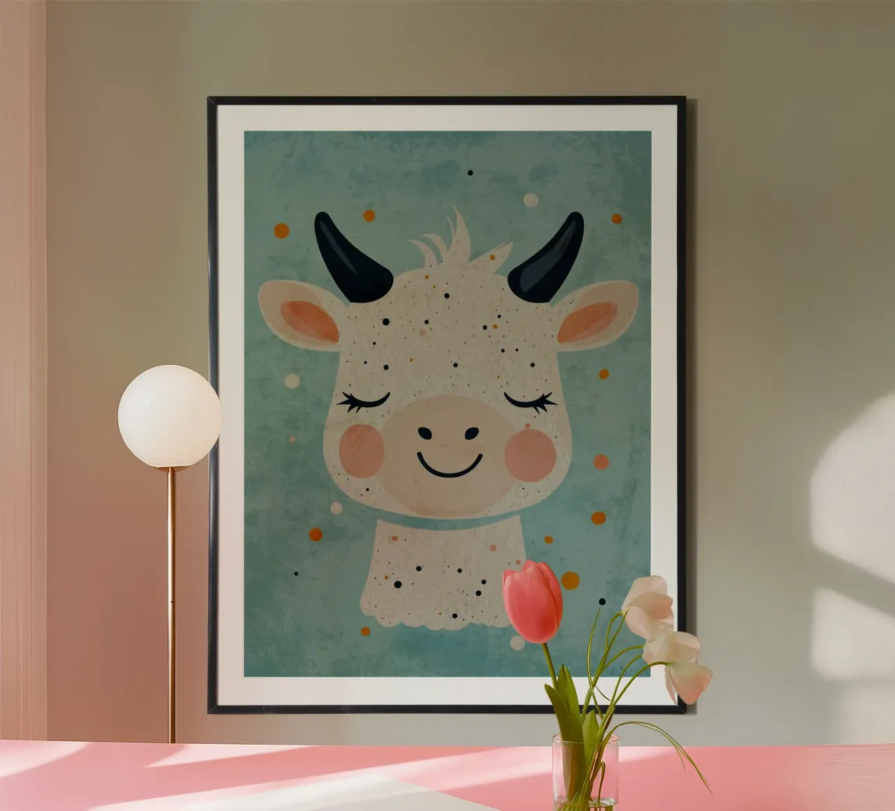 mucca cartone animato animale carino illustrazione poster con telaio in alluminio da Courtney Ohling
