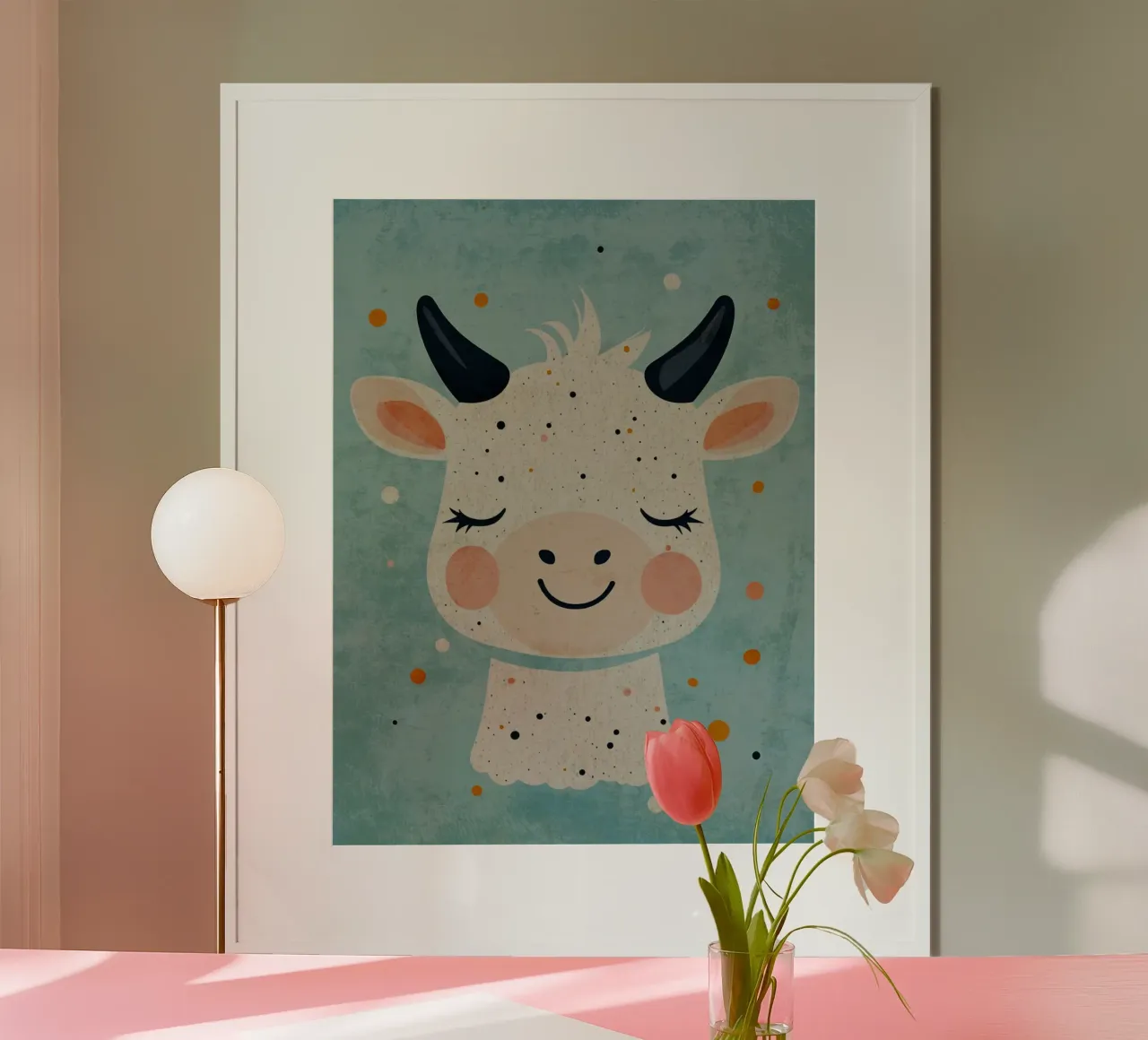 mucca cartone animato animale carino illustrazione poster con telaio in alluminio da Courtney Ohling
