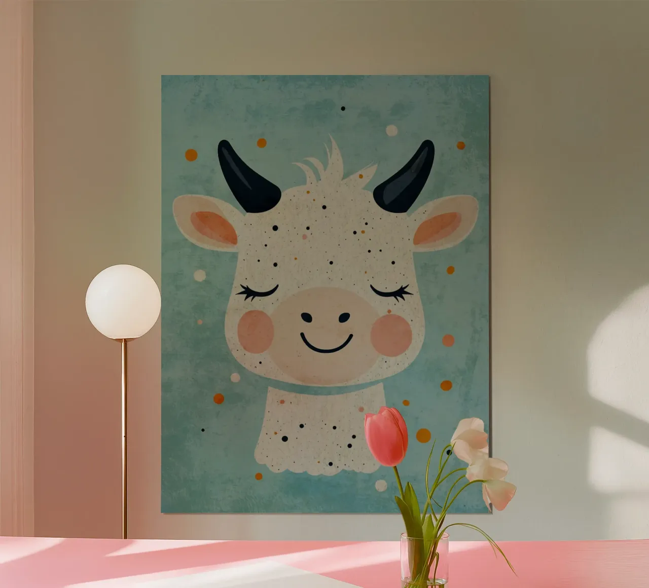 mucca cartone animato animale carino illustrazione poster con telaio in alluminio da Courtney Ohling