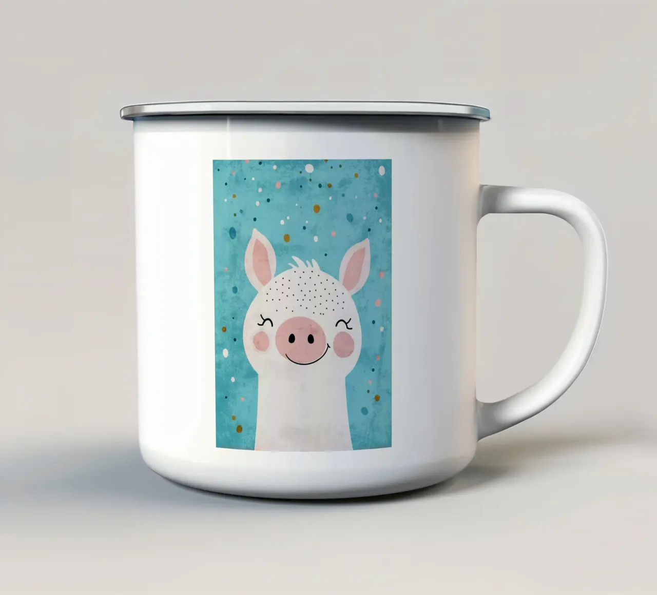 animale maiale baffi naso sorridente tazza in smalto da Courtney Ohling