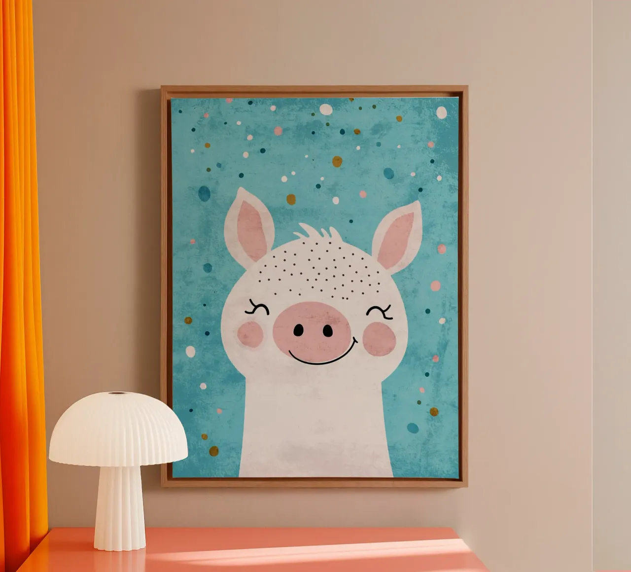 pig animal whiskers smiling nose canvas with Floater frame by Courtney Ohling