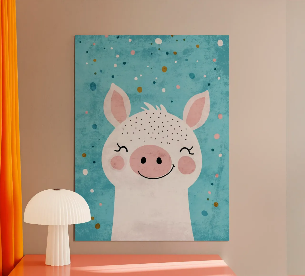 animale maiale baffi naso sorridente poster con telaio in legno da Courtney Ohling