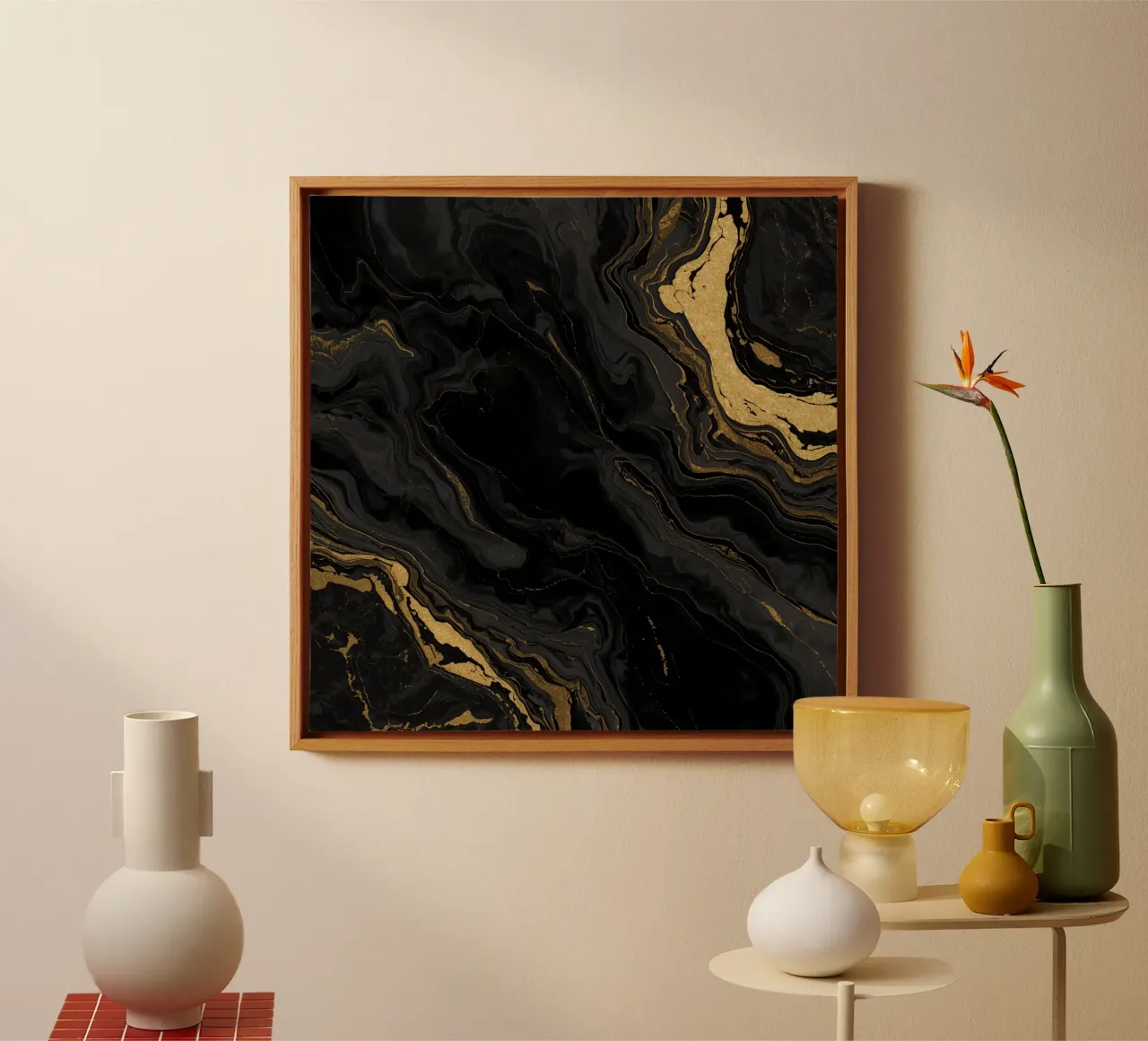 Texture astratta marmorizzata nera, grigia e oro tela con Cornice a cassetta da DesignDoodle