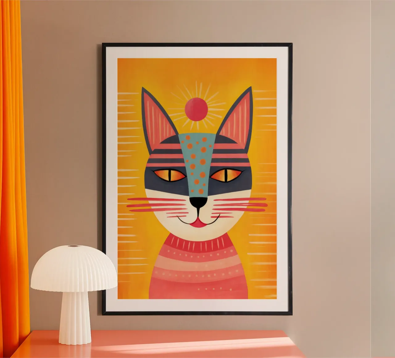 Whimsical Whiskers Cat With Attitude (Chat à moustaches avec attitude) poster avec cadre en aluminium de Andrea Haase Animal Love