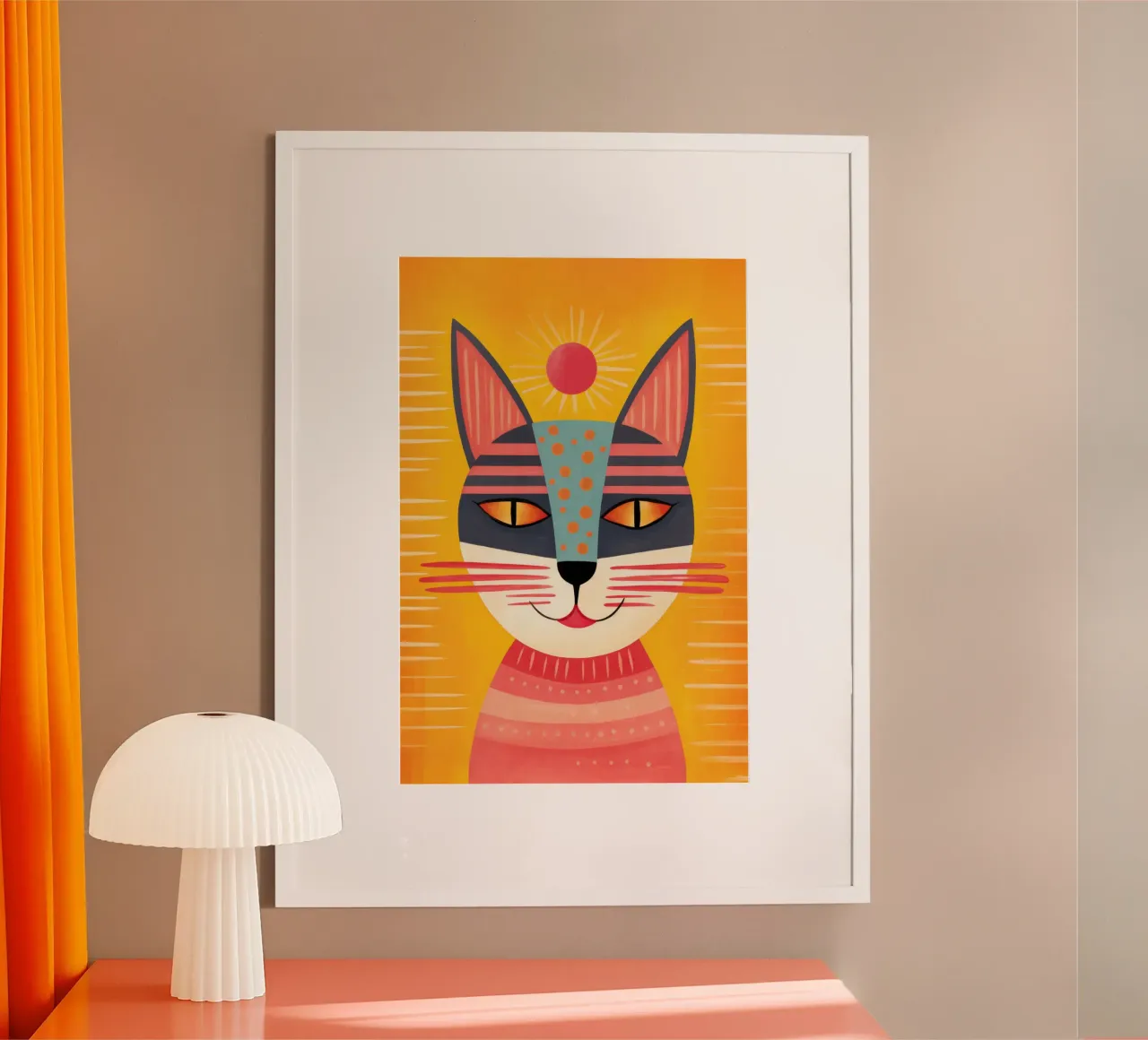 Whimsical Whiskers Cat With Attitude (Chat à moustaches avec attitude) poster avec cadre en aluminium de Andrea Haase Animal Love