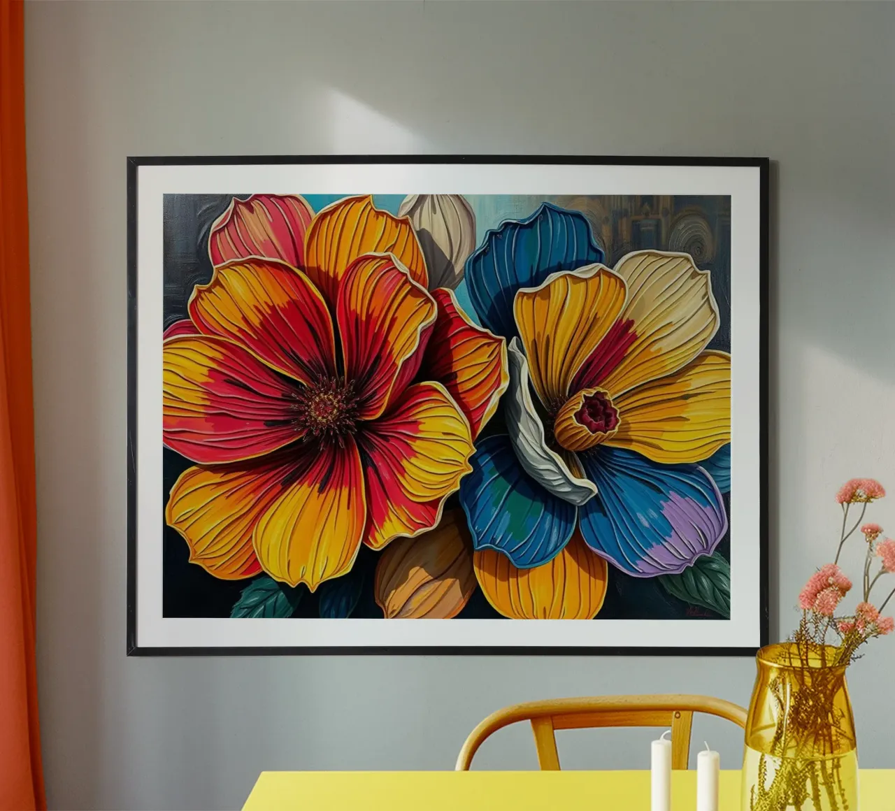 Armonia radiosa: Una sinfonia di fiori vibranti e strutturati poster con telaio in plastica da Artistic-shop