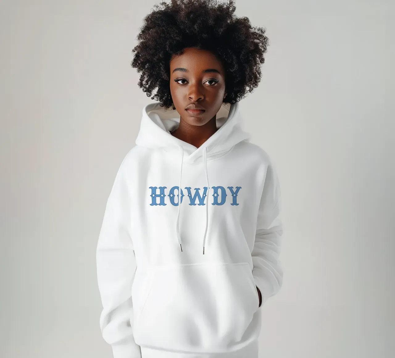 Howdy - Western Typography Print in Blue felpa con cappuccio da Vivdesign